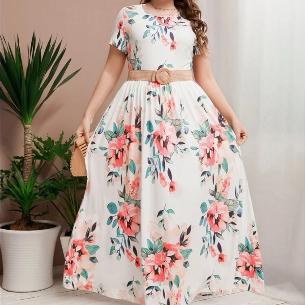 Boho Gypsy Plus Size Floral Print Maxi Dress NO BELT - Picture 1 of 8